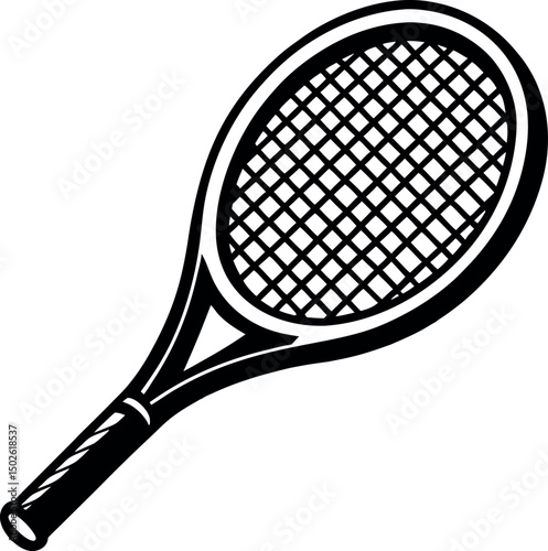 Black and White Tennis Racket Design for Sports or Recreational Activities vector silhouette