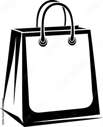 Simple graphic black and white illustration of a shopping bag with handles vector silhouette