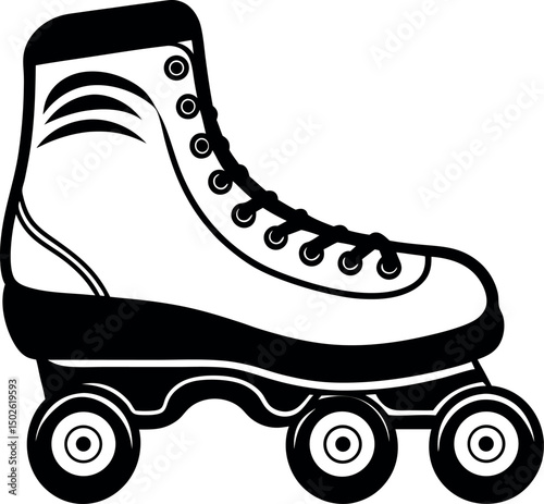 Retro roller skate in black and white simple design illustration style vector silhouette