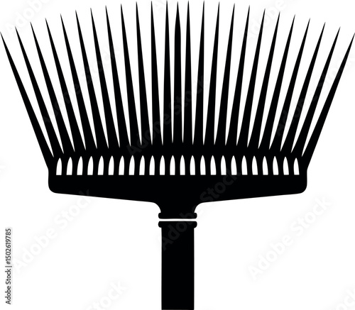 High contrast stylized illustration of a leaf rake with a simple handle vector silhouette