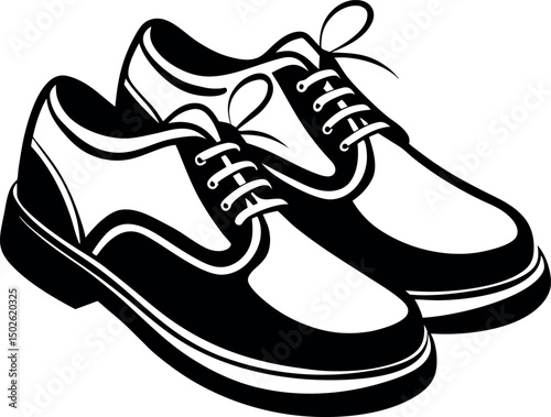 Pair of Stylish Black and White Shoes with Laces Graphic Illustration vector silhouette