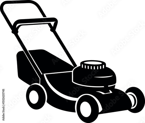 Black and white drawing of a lawn mower for lawn care vector silhouette