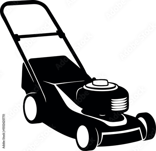 Stylized Black and White Lawn Mower Illustration for Gardening and Lawncare vector silhouette