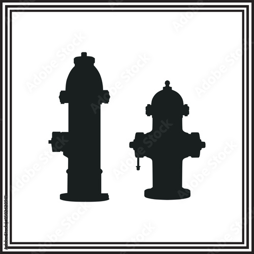 Fire Hydrant Silhouette Icons – Urban Utility Vector Pair, Emergency Water Supply Symbols, Black Flat Design