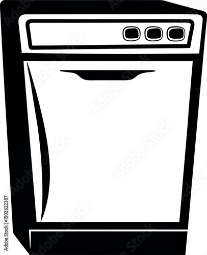 Simplified Monochrome Illustration of a Dishwasher for Domestic Kitchen Use vector silhouette