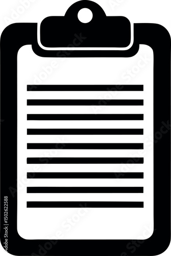 Black and white Clipboard symbol with straight lines representing text document vector silhouette