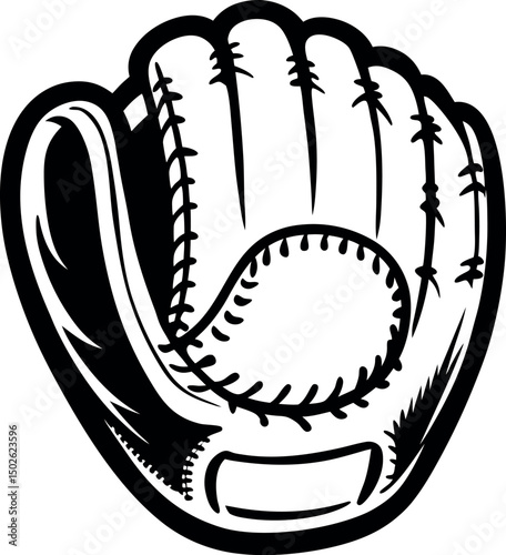 Stylized black and white baseball glove sports equipment illustration drawing vector silhouette