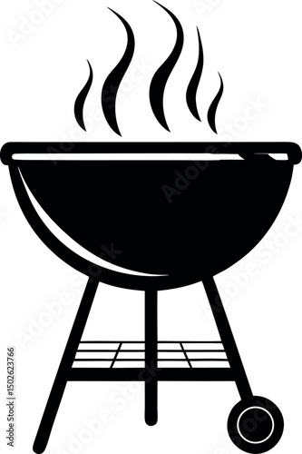 A black and white illustration of a barbecue grill with rising smoke vector silhouette
