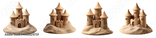 PNG A carved sand castle with three cylindrical towers.