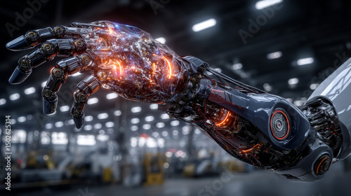 Hand touching global network connection and automation driving seamless integration across systems, processes, and industries, revolutionizing the way we work, connect, and innovate. photo