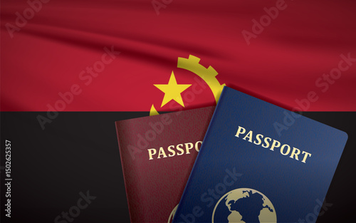 Angola Passport with Flag of Angola Background	