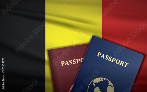 Belgium Passport with Flag of Belgium Background	
