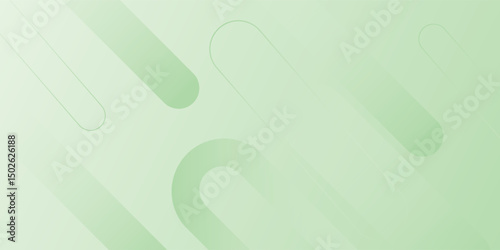 White abstract wide banner background with green geometric shapes. Minimal geometric. Modern futuristic concept. Suit for cover, header, business, presentation