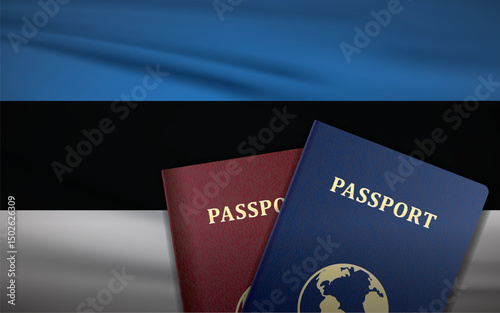 Estonia Passport with Flag of Estonia Background	