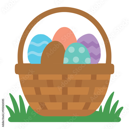 Easter Egg Basket in Nest Illustration, Happy Easter Day Clipart, Easter Festival Cultural Holiday Design Sublimation
