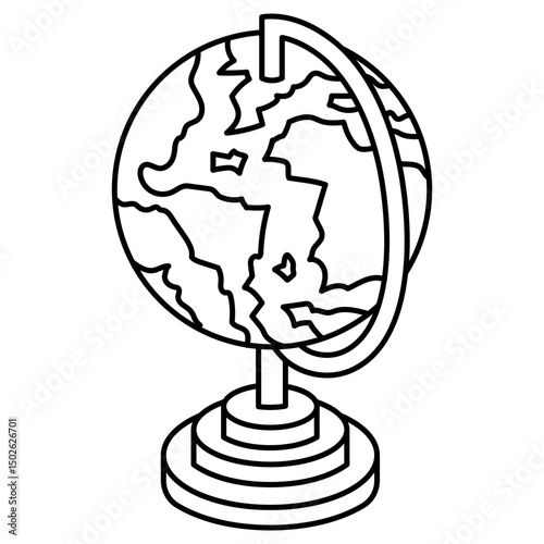 Outline Globe Icon, World Map and Geography Illustration