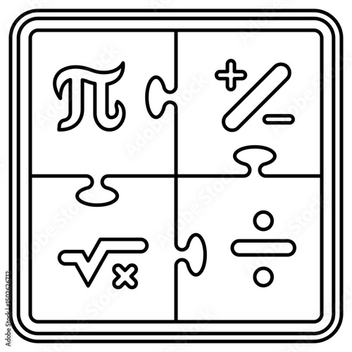 Outline Mathematics Icon, Math Symbols and Geometry Tools