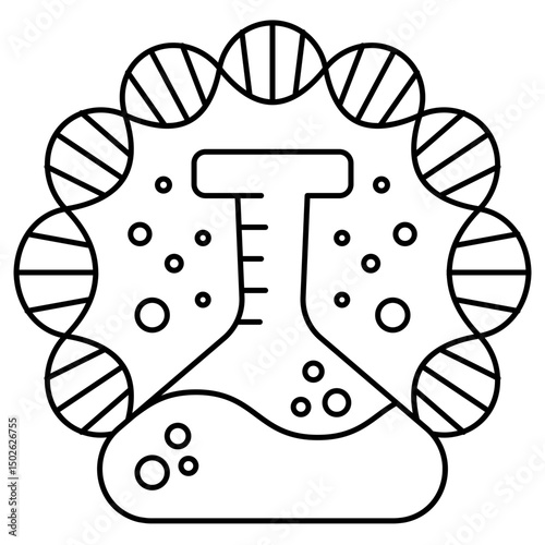 Outline Science Icon, Laboratory Flask and Chemical Experiment