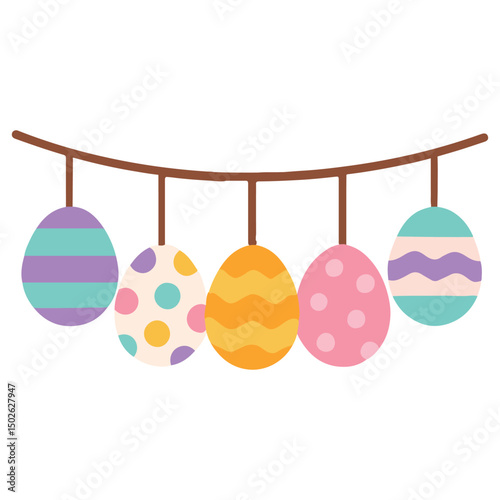 Easter Egg Garland Illustration, Happy Easter Day Clipart, Easter Festival Cultural Holiday Design Sublimation
