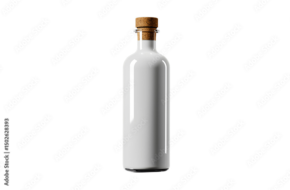 resolution - White bottle with transparent glass and cork, pixel art style, simple design, 32-bit, no background, on a black background,