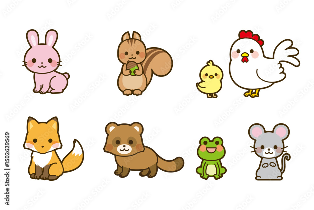 Fototapeta premium Adorable Multicolor Animal Set: Playful Cartoon Illustrations for Kids’ Decor & Nursery Art