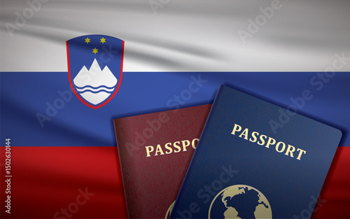 Slovenia Passports with Flag of Slovenia Background	