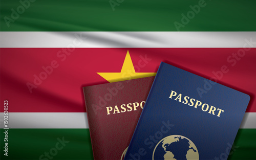 Suriname Passports with Flag of Suriname Background	