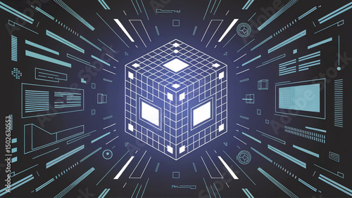 Futuristic technology cube data network abstract