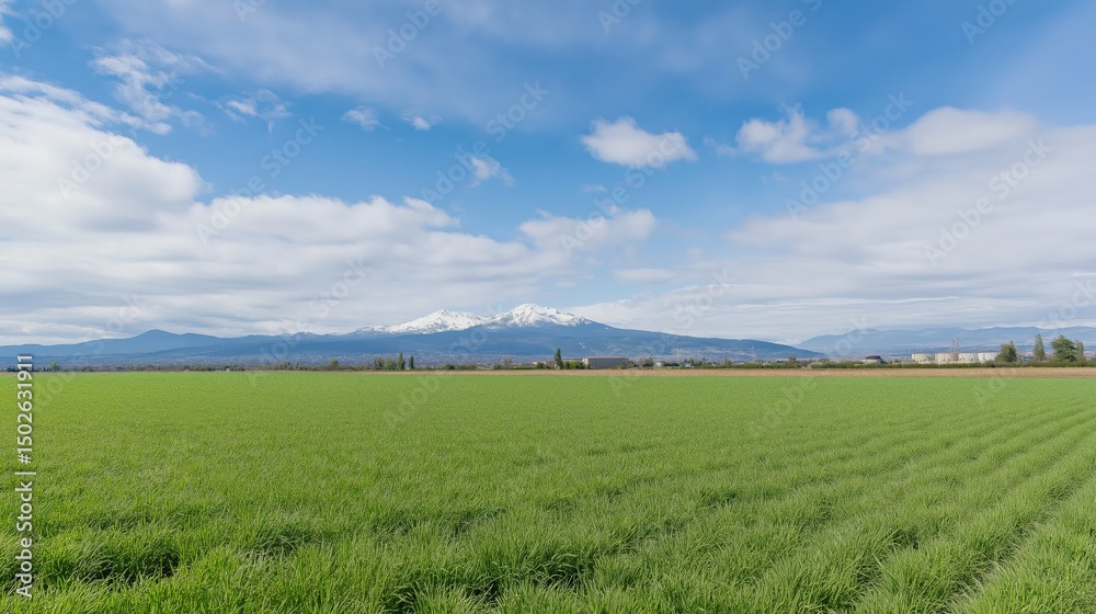 Fototapeta premium Lush green fields under a bright sky