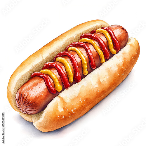 Watercolor Hot Dogs Clipart – Juicy Fast Food Illustrations with Mustard, Ketchup, Cheese and Toppings on White Background