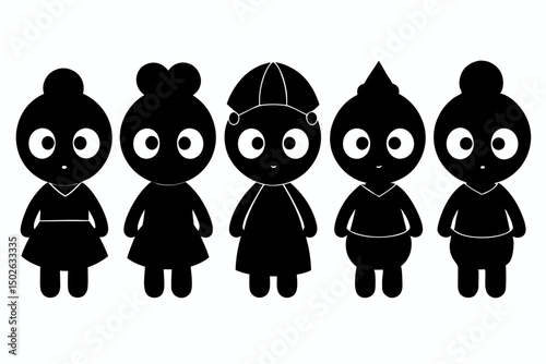 Silhouettes of People in Traditional and Modern Urban Clothing
