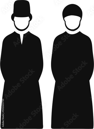 Silhouettes of People in Traditional and Modern Urban Clothing