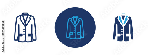 Set of colored pixel perfect Blazer icon  with 1 unexpanded, 1 silhouette, Clothing icon of a blazer jacket, representing fashion and formal attire.
