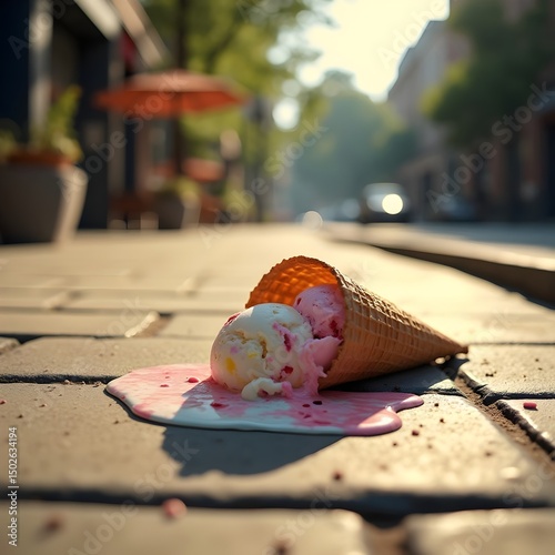 Ice cream that falls in the street and is already melting