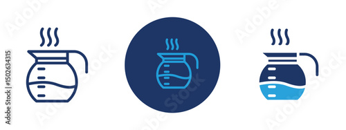 Set of colored pixel perfect coffee pot icon  with 1 unexpanded, 1 silhouette, Icon of a classic coffee pot, symbolizing brewing, caf� culture, and hot beverages.