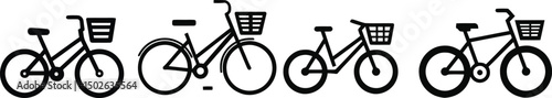 Vector silhouette of bicycle with basket on a plain white background

