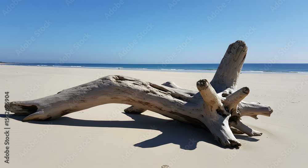 Fototapeta premium Weathered Driftwood Log on Seaside Shore