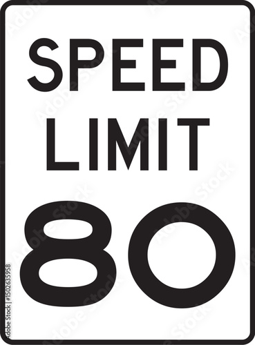 speed limit 80 sign on white background for traffic regulation