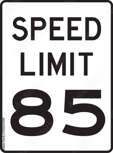 speed limit 85 sign on white background for traffic regulation