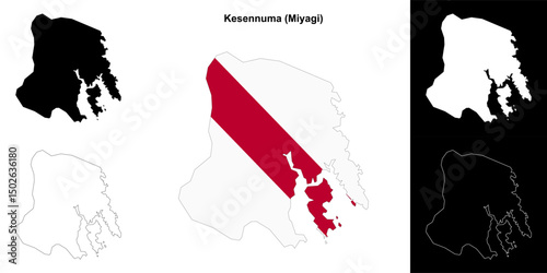 Kesennuma (Miyagi) outline map set