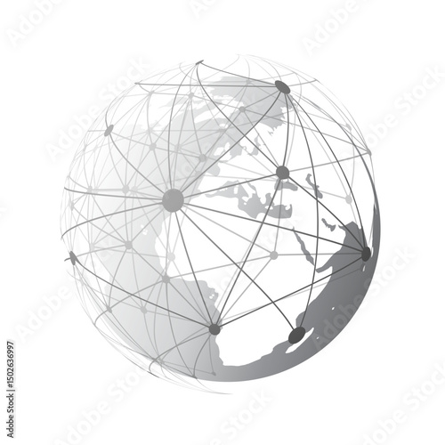 Black and White Modern Minimal Style Polygonal Network Structure, Digital Telecommunications Concept Design, Network Connections, Transparent Geometric Wireframe, Creative Isolated Vector Illustration