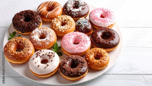 Delicious Glazed Donuts: A Colorful Assortment of Sweet Treats photo