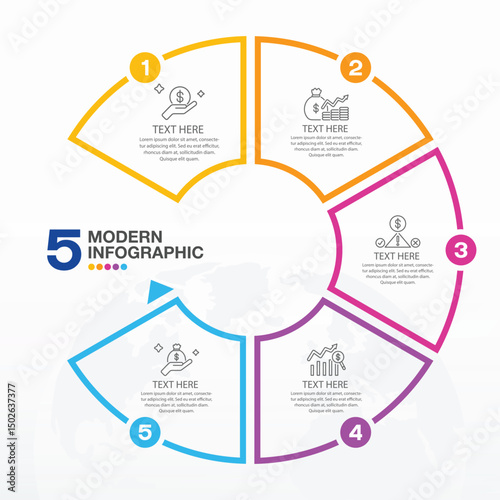 Basic circle infographic template with 5 steps.