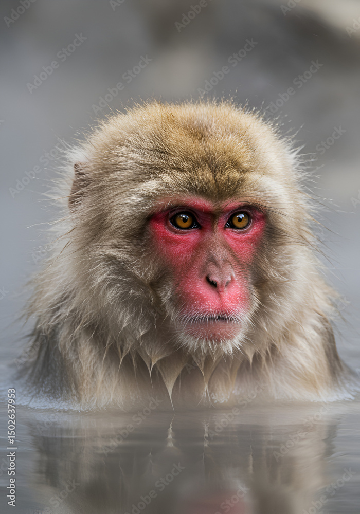 Obraz premium Monkey in hot spring