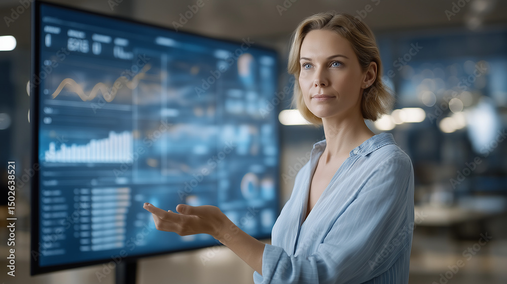 Fototapeta premium Multiracial data analyst presenting predictive analytics in modern office
