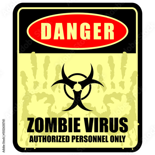 Danger, zombie virus, authorized personnel only, poster vector
