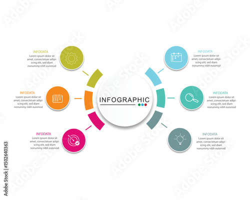 Vector infographic label design with circle infographic template design and 6 options or steps. Can be used for process diagram, presentations, info graph.