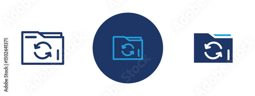 Set of colored pixel perfect Folder sync icon  with 1 unexpanded, 1 silhouette, Folder sync icon indicating cloud storage, data synchronization, or backup.