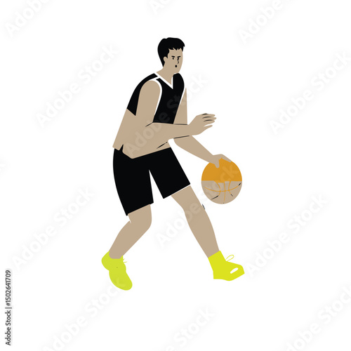 basketball athlete vector dribbling the ball on white background