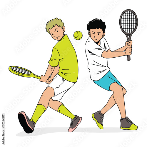 vector two tennis athletes on white background
